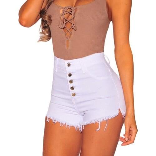 Women Summer High Waist Elastic Beach Hot Casual Short Shorts White&Black Solid Color High Waist Button Shorts