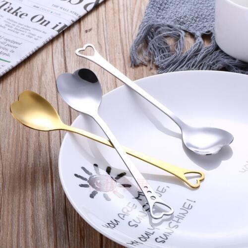 Heart Shape Stainless Steel Coffee Spoon Dessert Sugar Stirring Spoon Ice Cream yogurt Honey Spoon Kitchen Hot Gift with logo