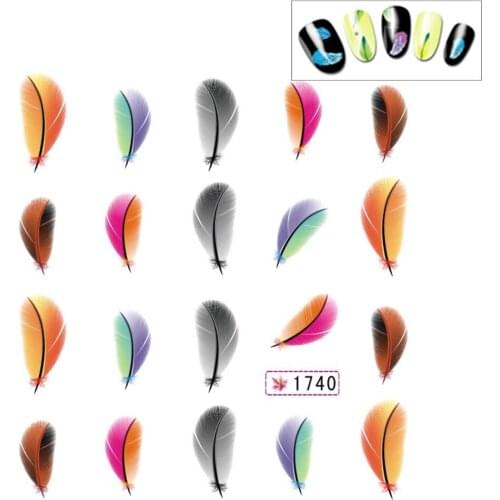 12 Sheet 3D Colorful Feather Nail Sticker Water Transfer Decals Decoration DIY Nail Art Decorations Set Environmental materials