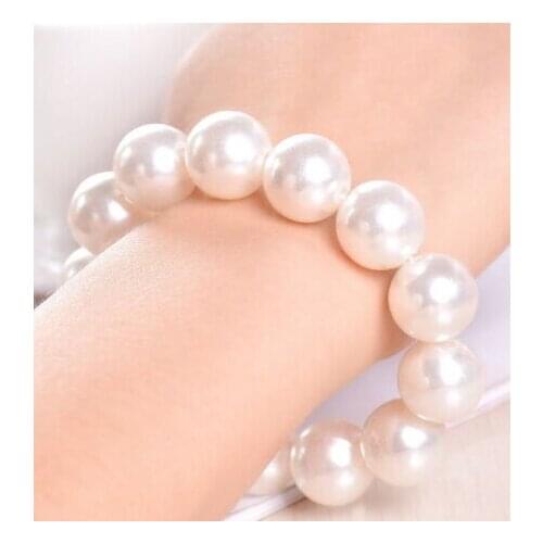 12mm Genuine White Shell Pearl Bracelet Women Girls Jewelry Stretch Bangle
