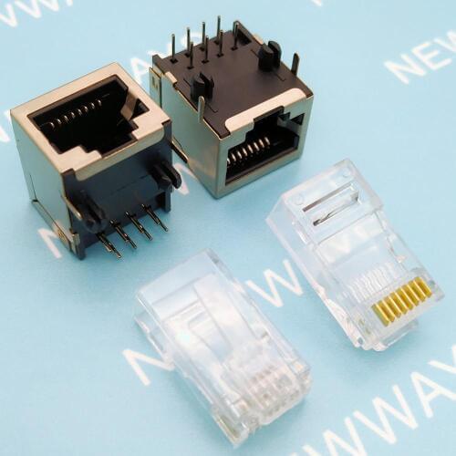 20Pcs/Lot Rj45 Copper Case Network Socket 58-8P8C Length 18 Height 13Mm And Crystal Head 8Pin Combination Packages