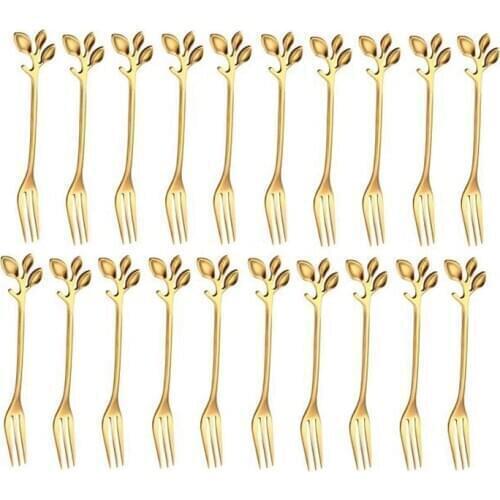20Pcs Stainless Steel Flatware Fruit Fork Dinnerware Appetizer Snack Dessert Fork Kitchen Tableware Leaf Shape