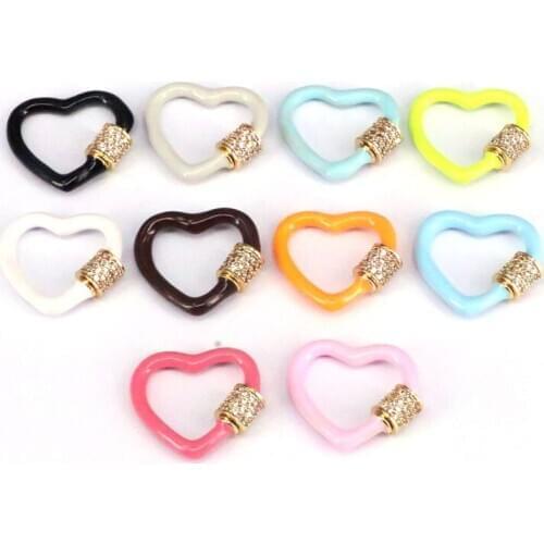 5Pcs, Color Enamel Heart Screw Clasp, Gold Plated Carabiner Clasp, Heart Clasp, Interlocking Clasp