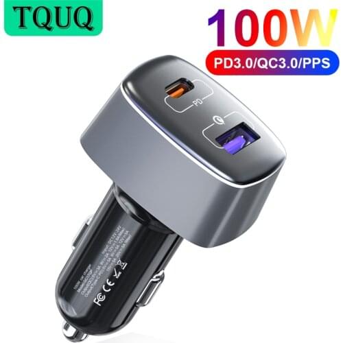 TQUQ 100W Car Charger USB Type C PD Dual Port Fast Charging Quick Charge 4.0 3.0 Laptop Phone Charger For iPhone 12 Samsung S21