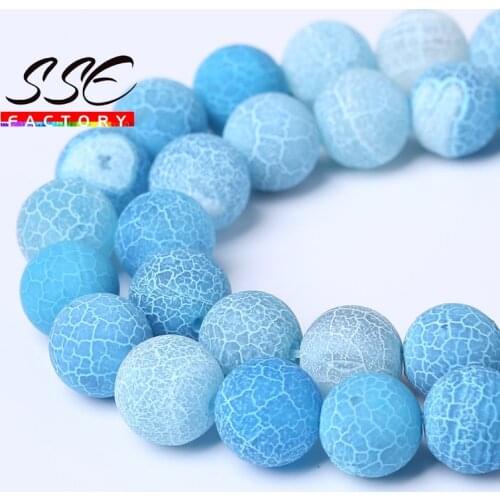 Natural Stone Beads Frost Light Blue Cracked Dream Fire Dragon Veins Agates Beads For Jewelry Making DIY Bracelet 15" 4/6/8/10mm