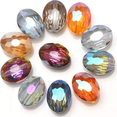 ZHUBI 10pcs 16x20mm Crystal Plated Beads Charms Crafts Bovine Eyes Shape Glass Oval Beads Stone For DIY Jewelry Making Supplier