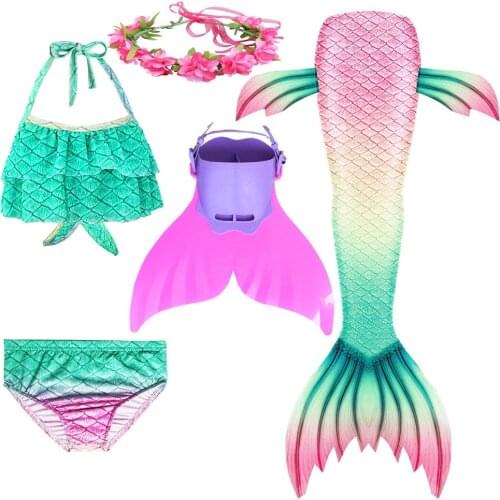 Kids Costumes Mermaid Tail with Monofin Girls Swimmable Swimsuit Cosplay Children for Swimming Clothes Dress