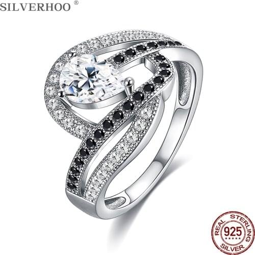 SILVERHOO Genuine 925 Sterling Silver Rings For Women Trendy Water Drop Cubic Zirconia Engagement Wedding Ring Fine Jewelry Gift
