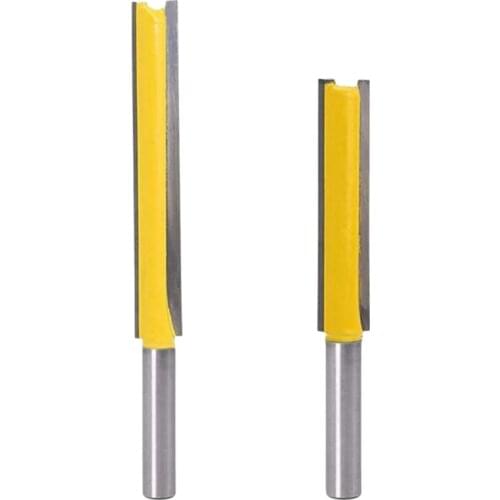 HOT-2Pcs 1/4 Inch Shank Double Flute Straight Router Bits Tungsten Carbide Trimming Cutter Woodworking Groove Chisel Bits
