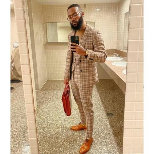 Classic Check Beach Wedding Tuxedos Two Button Mens Groom Suits Notched Lapel Slim Fit Prom Party Blazer Jacket Three Pieces