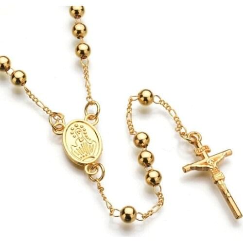 Classic Christianity Jesus Cross Rosary Pendant Necklace Metal Religious Style Prayer Jewelry