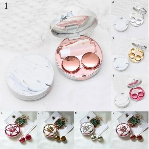 Eyes Care Container Cute Round Lens Case Mirror Travel Glasses Lenses Fashion Classic Box Kit Holder Marble Contact Lens Case