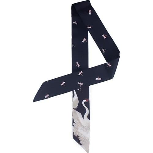 Summer Twill Silk Scarf For Women Luxury Brand Euro Swan Print Head Scarves Fashion Small Handle Bag Ribbon For Hair