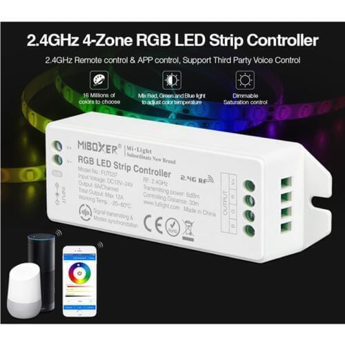 Miboxer FUT037 (FUT037Upgraded)2.4GHz 4-Zone RGB dimmer DC12V~24V LED Strip light Controller