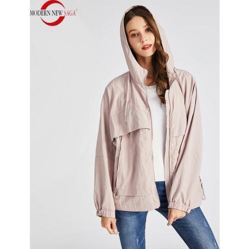 MODERN NEW SAGA 2020 Women Jacket Hooded Autumn Jacket Women Spring Ladies Jackets Fashion Female Jackets Coats Windbreaker Pink