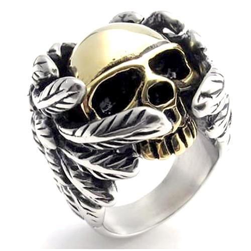 2017 New Cool Style Golden Fashion Skull Ring With Wings 316L Stainless Steel Mens Fashion Motor Biker Skull ring