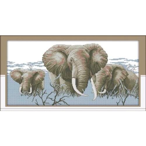 Holy elephants cross stitch kit 14ct 11ct pre stamped canvas cross stitching animal lover embroidery DIY handmade needlework