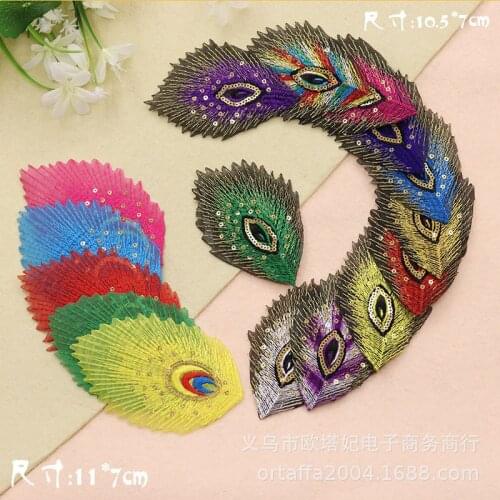 50pcs/Lot Embroidery Patches Letters Clothing Decoration Accessories Animal Peacock Feather Diy Iron Heat Transfer Applique
