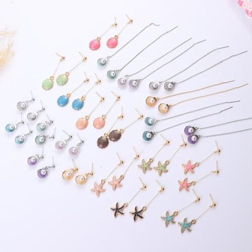 New Starfish Shell Pearl Earrings Long Earrings Earrings Starfish Haibei Stud Earrings Cute Girls Simple Earrings Wholesale