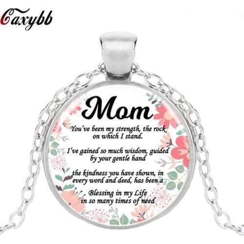 Necklace Print Art Pattern Glass Cabochon Pendant Charms Love Mom Long Chain Necklaces For Mom Gift Jewelry
