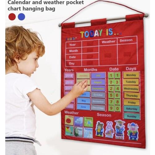 Kindergarten Infant Teaching Aid Educational Toy Cloth Learning English Letter Weather Date Season Calendar Teaching Tool Calend