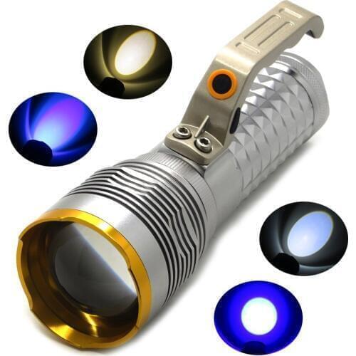 5pcs/lot 4xQ5 Portable Ultra Bright LED Flashlight Blue/Yellow/White/Purple Beam Rechargeable LED Torch Night Fishing Light