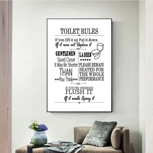 Toilet Rules Wall Art Modern Funny Bathroom Rules Sign Canvas Painting Poster Prints Humour Picture Bathroom Home Decor Cuadros