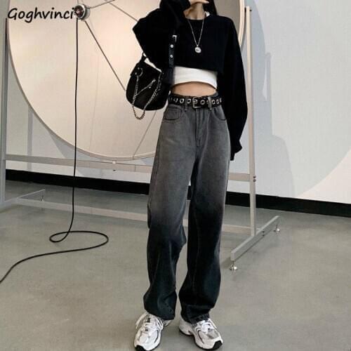 Gradient Straight Jeans Women Korean Casual Denim Trousers Loose Wide-Leg Cowboy Fashion Street-wear High-waist All-match Chic