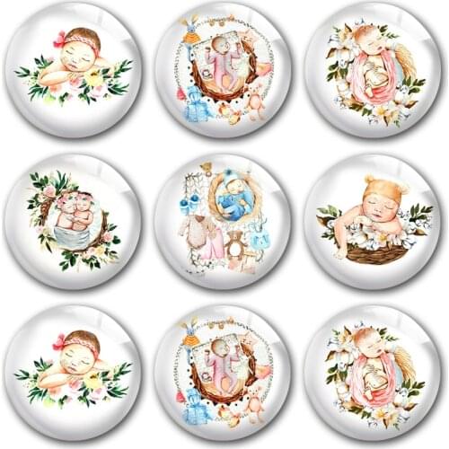 Handmade New Born Baby First Birthday Baptism Round Photo Glass Cabochons Demo Flat Back DIY Jewelry Making Findings Accessory