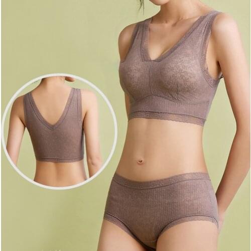 Elifashion Thin Lace Beautiful Back Short Vest Gathers Up Sexy Wrapped Chest Anti-glare Underwear Latex bra And Briefs set