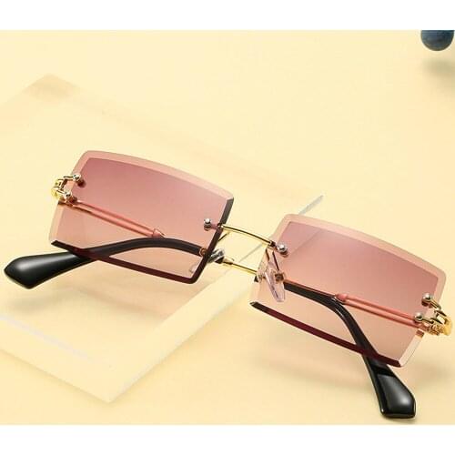 Fashion luxury brand Rimless Rectangle Sunglasses Women trendy Men Shades Alloy sun glasses designer wholesale 2020 vintage