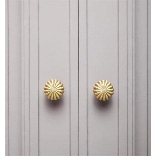 Solid Brass Handle Golden Round Flower Cabinet Door Handles Drawer Cupboard Wardrobe Pulls Diy Handmade Furniture Knobs
