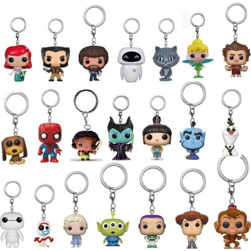 Disney Keychain Elsa Anna Woody Buzz Lightyear Vinyl Action Figure Keyrings Genie Maleficent Pocket Toys Gift