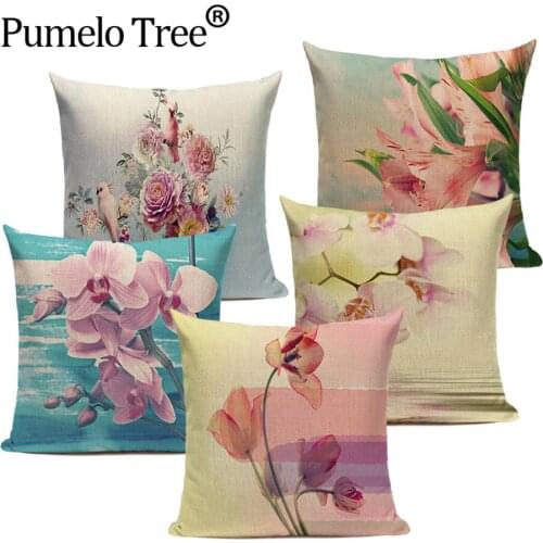 Vintage Floral Cushions Cover Rendering Ink Pillows Covers Decor Home Pillow Case Flower Sofa Pillow Cover 45 * 45 Funda Cojin