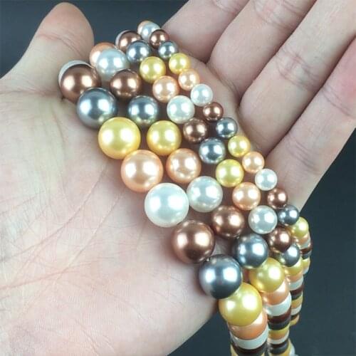 Natural Shell Pearls Beads Yellow White Black Round Loose Beads For DIY Jewelry Making Bracelet Accessories 15''6/8/10/12mm