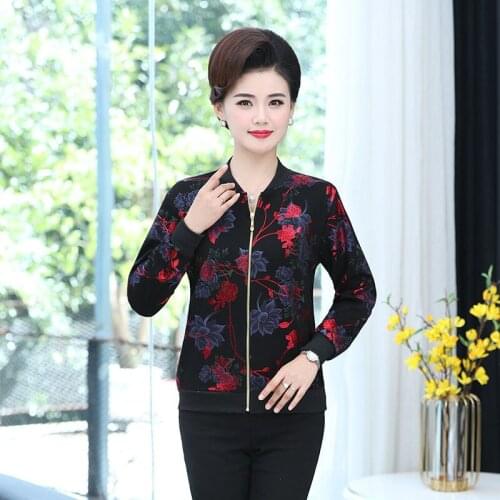 2021 Fashion Flower Print Jacket Middle Aged Women Autumn Long Sleeve Jackets Female Plus Size Short Loose Coats Outwear W517