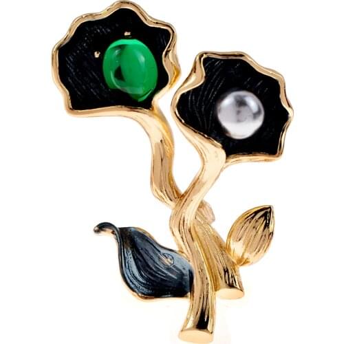 CINDY XIANG Charm Flowers Brooches For Women Lady Fashion Vintage Elegant Enamel Black Flower Pearl Pins Brooch Design Jewelry