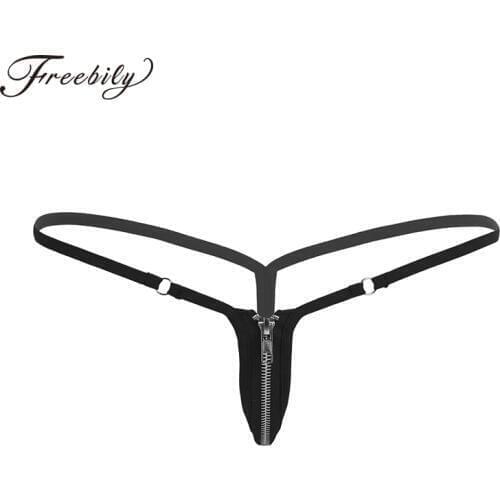 Womens G-string Lingerie Femme Sexy Panties Sexy Tanga String Homme Stretchy Bikini Underwear with Zipper Closure for Ladies