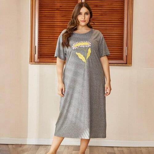 Women Loose Nightdress Soft Floral Print Short Sleeves Summer Nightgowns Casual Sleepwear Plus Size XL-4XL