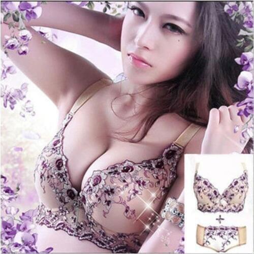 Slimgril Women Sexy Lace Bra Set Floral Embroidery Push Up adjustable Padded Bra & Brief Sets Female Big Size Lingerie A B C D