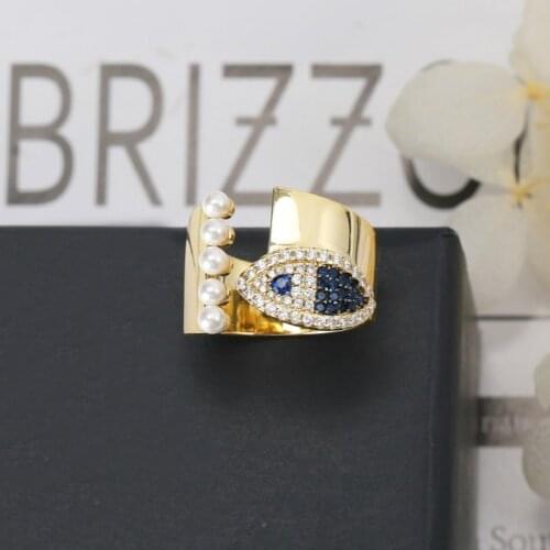 Fashion Unique Lucky Fish Pearl Ring Aaa Zircon Gold Color Open Rings For Women Bague Femme Zk30