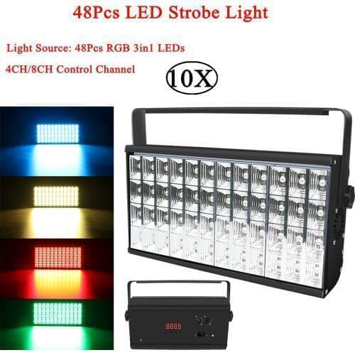 10Pcs/Lot 48Pcs LEDs Strobe Flash Light Portable 90W RGB 3IN1 Sound Control Strobe Lights For Stage Disco DJ Bar Party Club