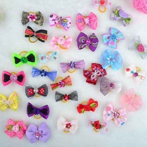 10PC/lot Handmade Cute Pet Dog Bow Loverly Bowknot Dog Ties For Puppy Dogs Accessories With Rubber Bands Pet Headwear Grooming