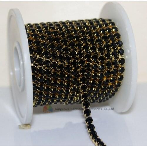 10y 2 3 4mm Black Jet Close set crystal rhinestone cup chain Applique Trims Gold Silver DIY Browband Garment Furniture Hairbands