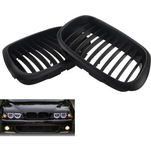 For BMW E39 525 530 540 M5 1999-2003 2PCS Car Front Hood Mesh Grill Grille Matte Flat Black Kidney Euro Sport Center Grill