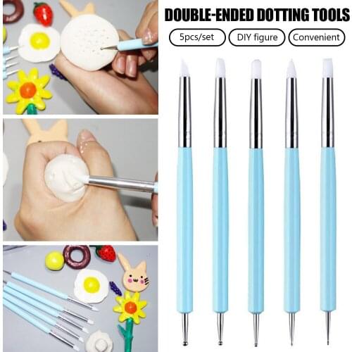 5pcs/Set Double-ended Dotting Tool Set Nail Art Embossing Tool Easy Portable Pottery Craft Art Silicone Brush Pottery Clay Tool