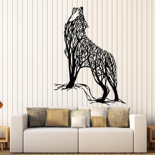 Abstract Tree Vinyl Wall Decal Wild Howling Wolf Predator Animal Stickers Removable Art Mural For Bedroom Home Decor L762