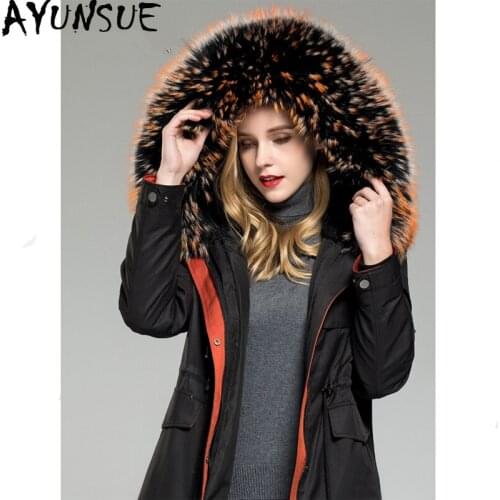 AYUNSUE Winter Jacket Women Parka Real Fur Coat Female Rabbit Fur Liner Warm Jacket Women Raccoon Fur Collar Long Coat MY4368