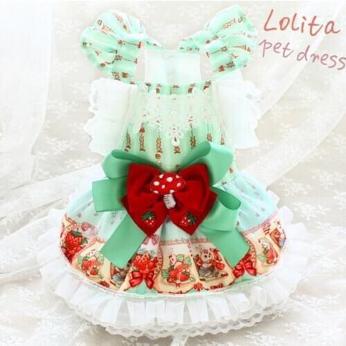 Free Shipping Handmade Dog Clothes Lolita Dress Princess Lace Skirt Vanilla Green Mushroom Easter Bunny Pet Outfit Cat Yorkie