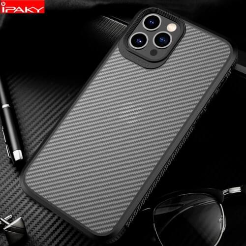 For iPhone 12 Case IPAKY for iPhone 12 Pro Case Carbon Fiber Skin Bumper Transparent Shockproof Cover for iPhone 12 Pro MAX Case